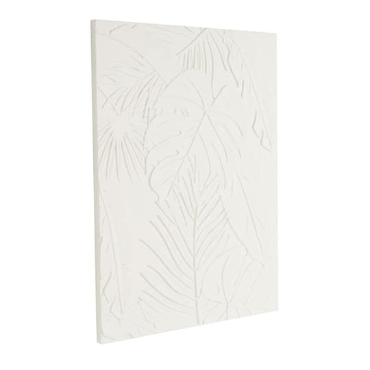 35" x 47" White Wooden Leaf Embossed Wall Décor